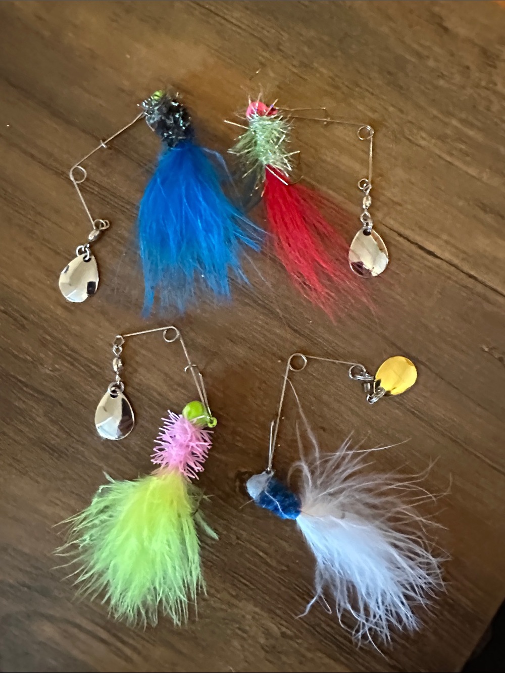 Crappie Spinners Jigs Handmade- Multicolor set of 4.  New Fishing lures